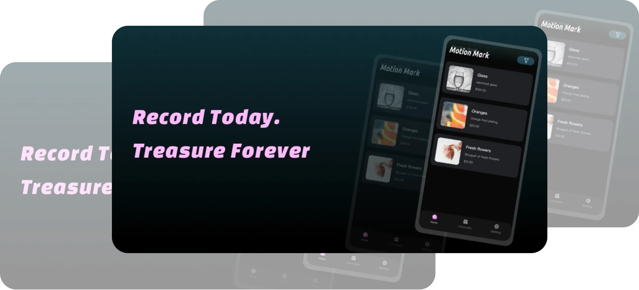 Motiomark-lite showing collected items and a customizable collection shelf